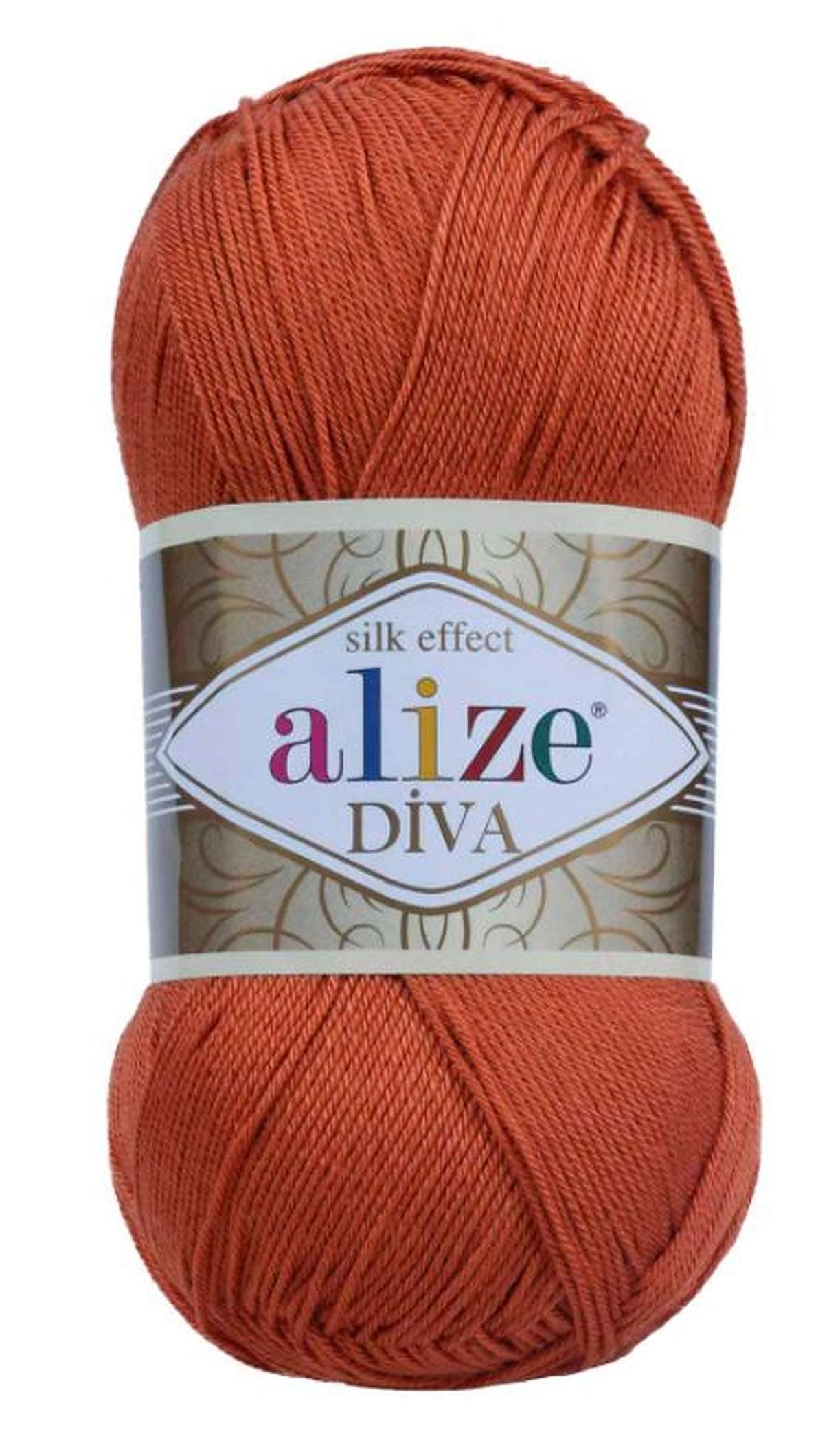 Alize Diva Silk Effect 100% Microfiber Acrylic Yarn 1 Ball skeins 100gr 383yds Color (36 - Terra)