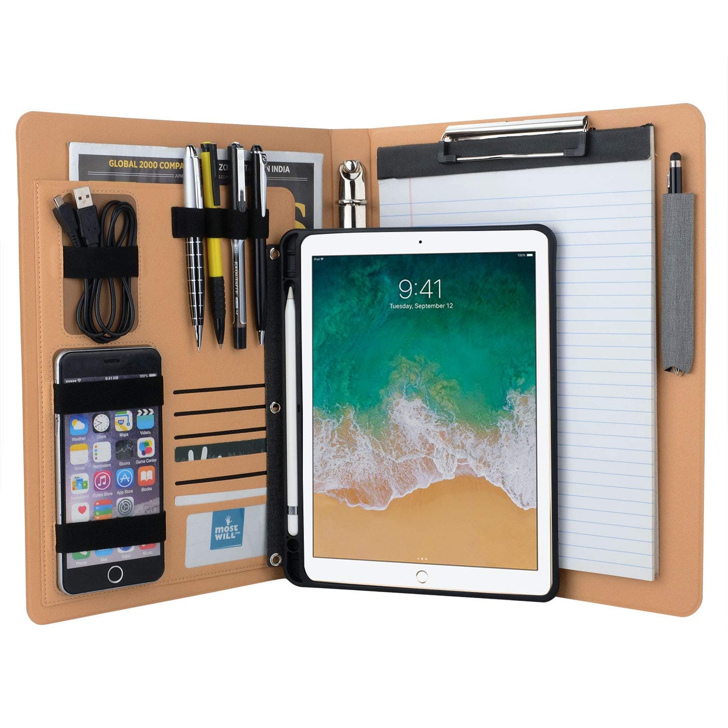 3-Ring Binder Portfolio with 3/4 inch Ring, Holds Tablet Case, Compatible for iPad 9.7-inch, A4 Binder Portfolio