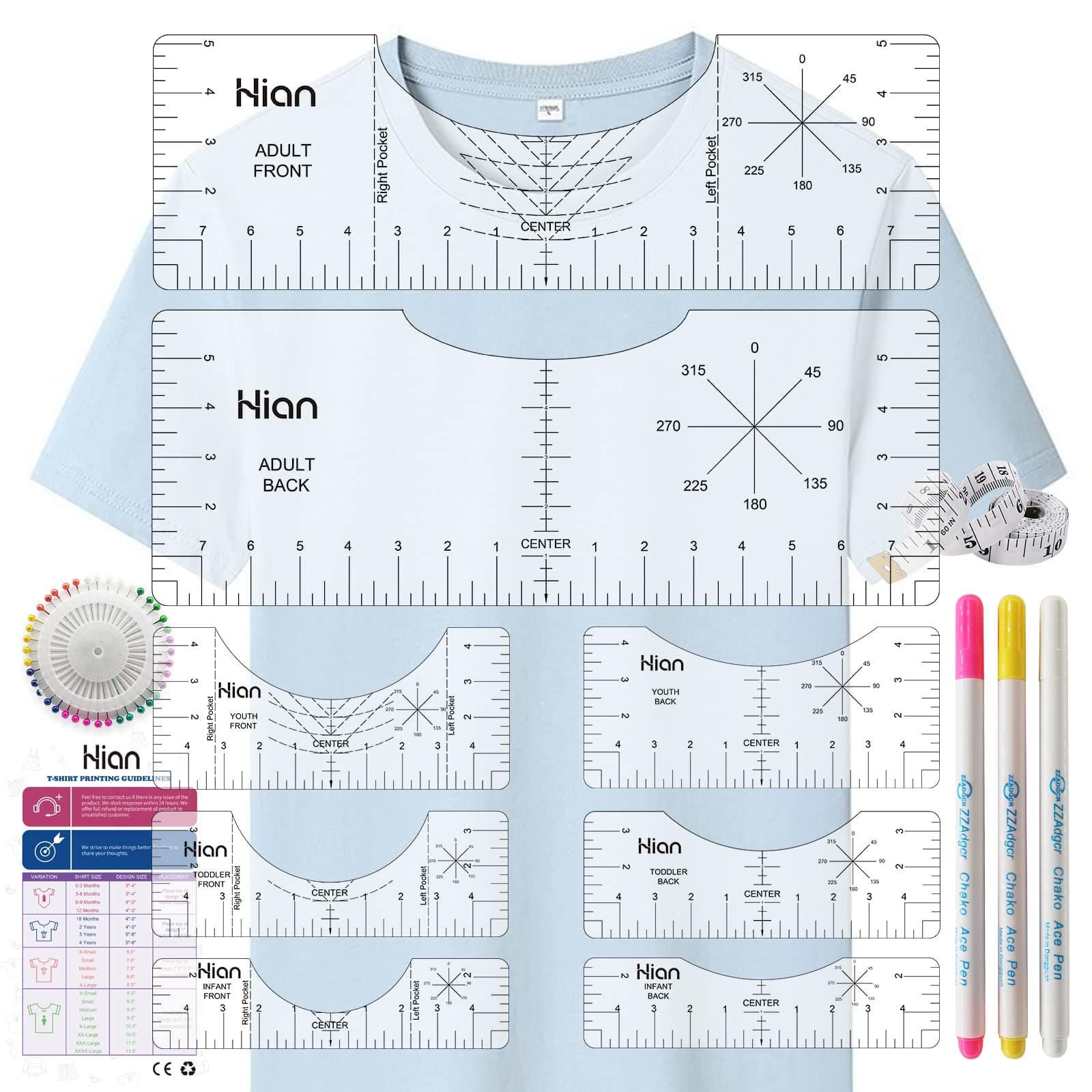 13pcs Tshirt Ruler Guide for Vinyl Alignment T Shirt Ruler to Center Designs T-Shirt Alignment Tool for Vinyl Placement Tee Shirt Guide Ruler for Heat Press Tshirt Printing Guide Set - Transparent C