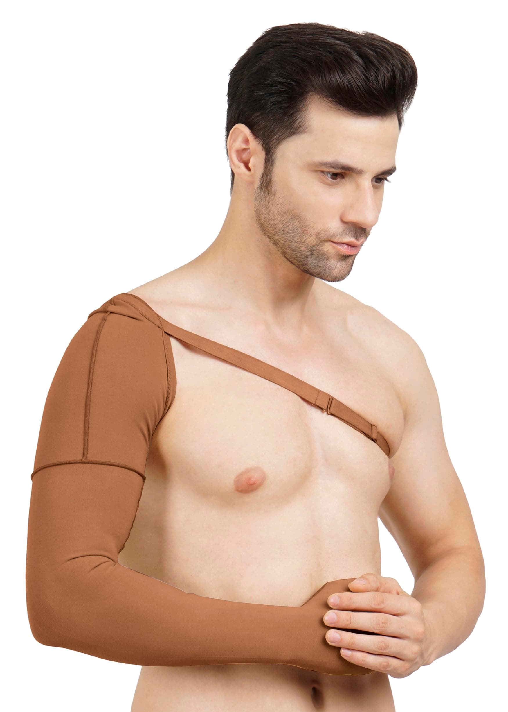 Medical Compression Arm Sleeve with shoulder strap amd Palm | HIGH COMPRESSION | COTTON | Post Liposuction and BURN Support | Lymphedema