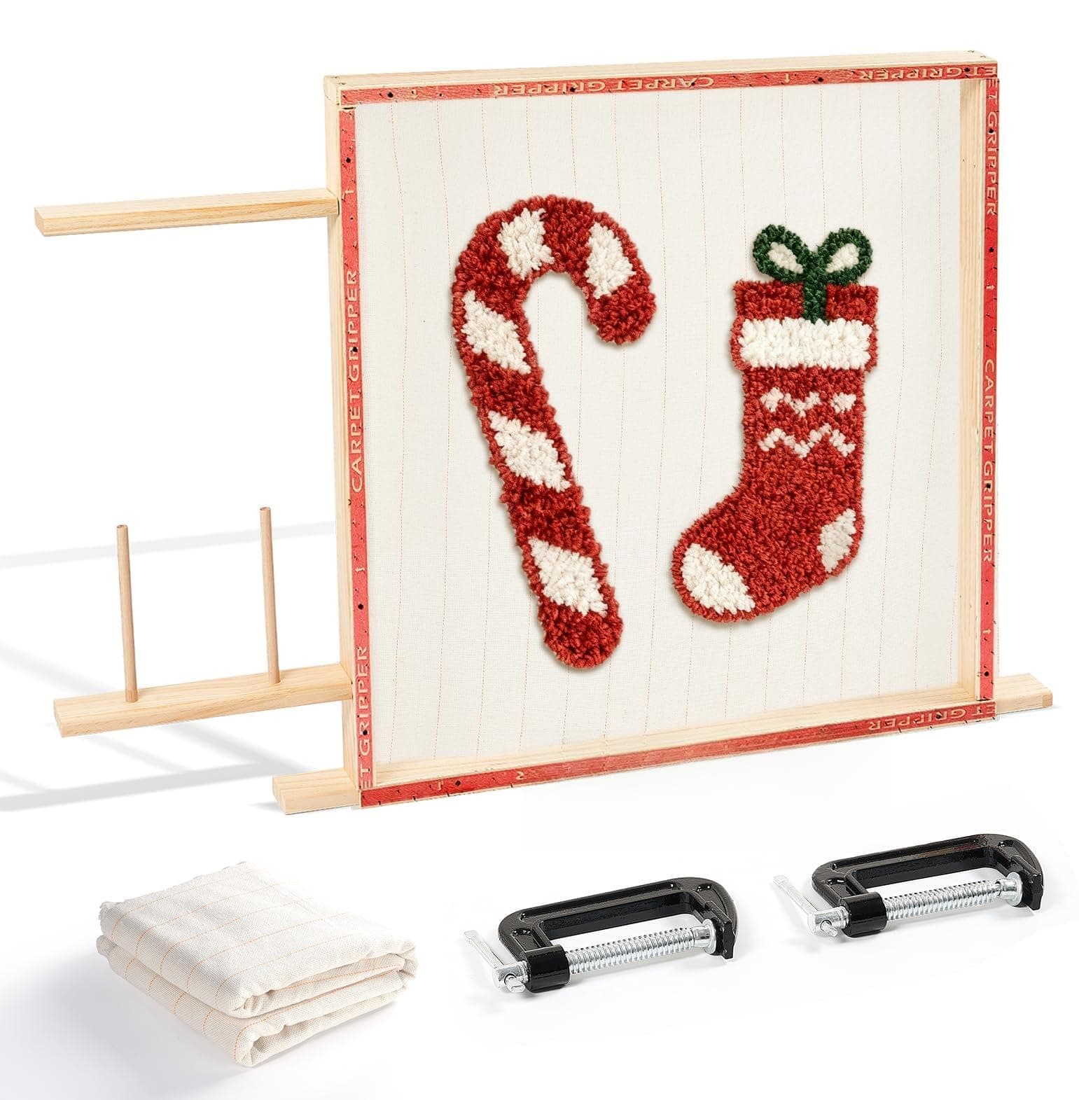 Tufting-Frame-for-Rug-Making, BESGEER Rug Tufting Frame with C Clamps, 29.5” x 29.5” Rug Tufting Frame Wooden Tufting Frame Rug Making Supplies for Tufting Gun, Table Stand Frame Carpet Making Tools