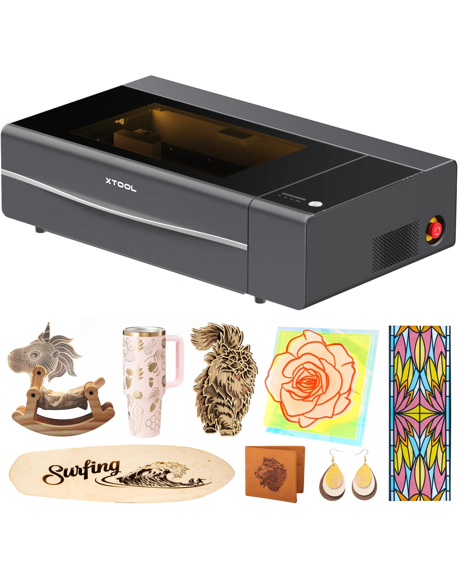 xTool P2S 55W CO2 Laser Cutter, Smart Desktop CO2 Laser Engraver and Cutter Machine, Dual Smart 16MP Cameras, 3D Curved Cylinder Engraving, Create with Wood and Metal Acrylic Glass Fabric Leather