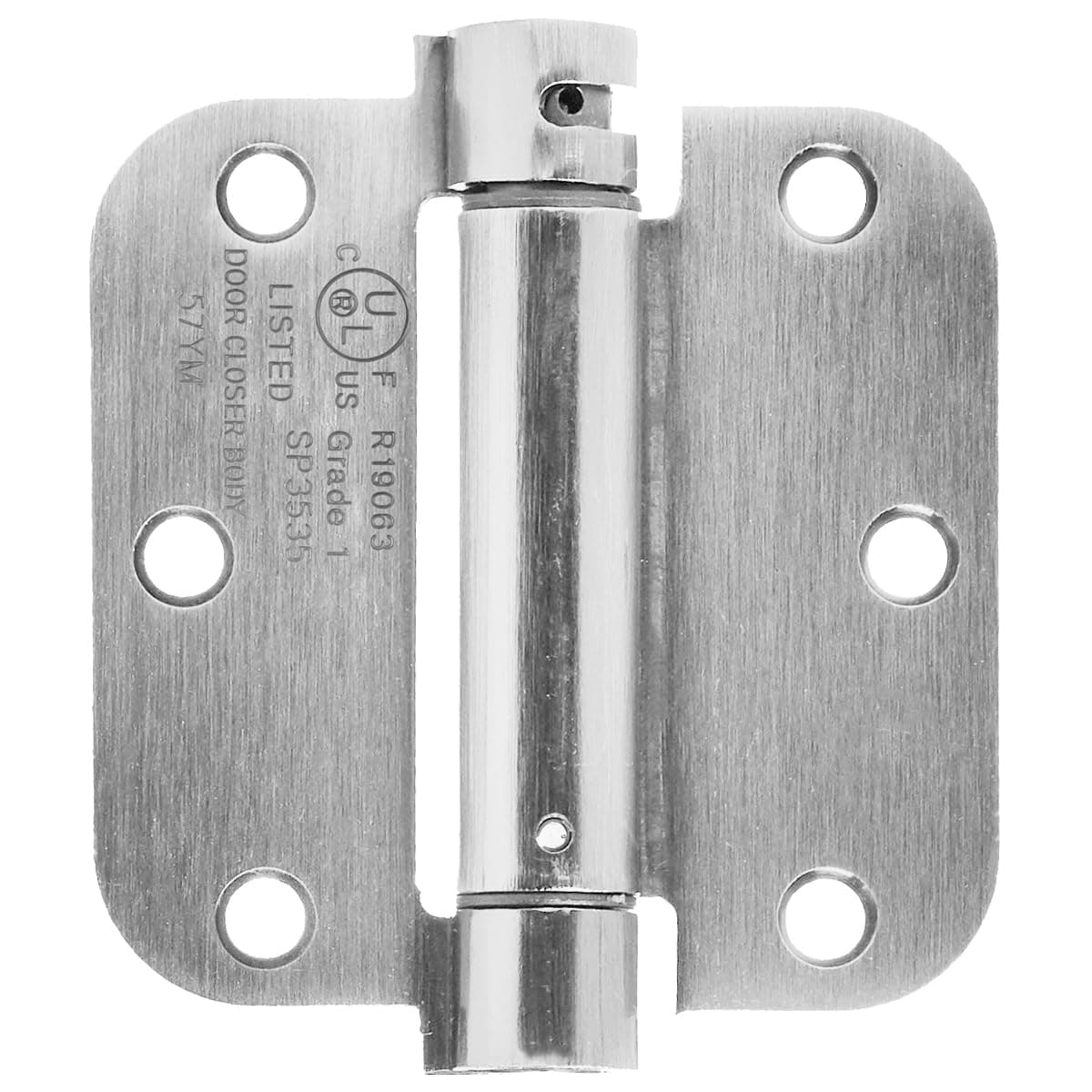 Amazon Basics Self-Closing Door Hinge, 3.5 Inch x 3.5 Inch, 5/8-Inch Radius, Satin Nickel, 1-Piece, Hardware Included
