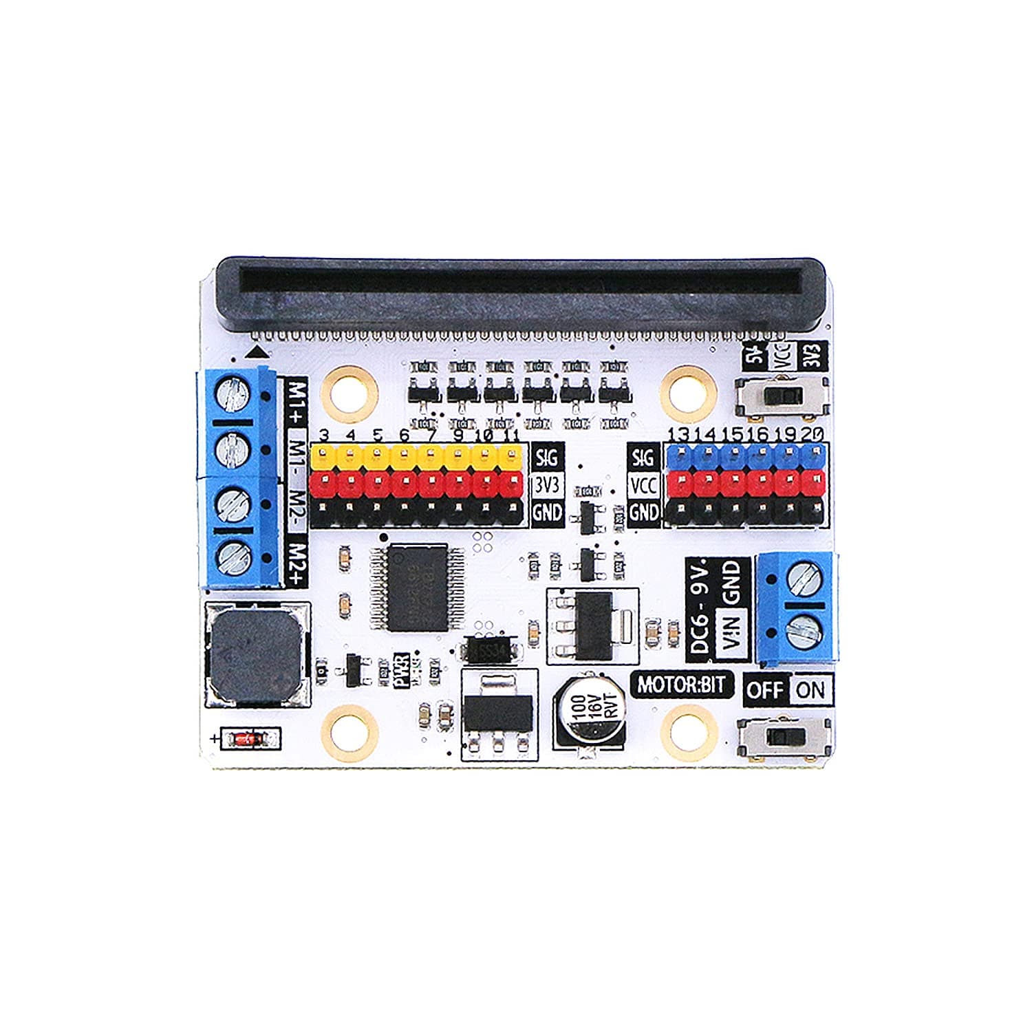 microbit Motor:bit 3v/5v Expansion Board Mini Micro:bit Breakout Board Support 2 DC Motor Extend 14-Channel IO Ports Integrated IIC Buzzer
