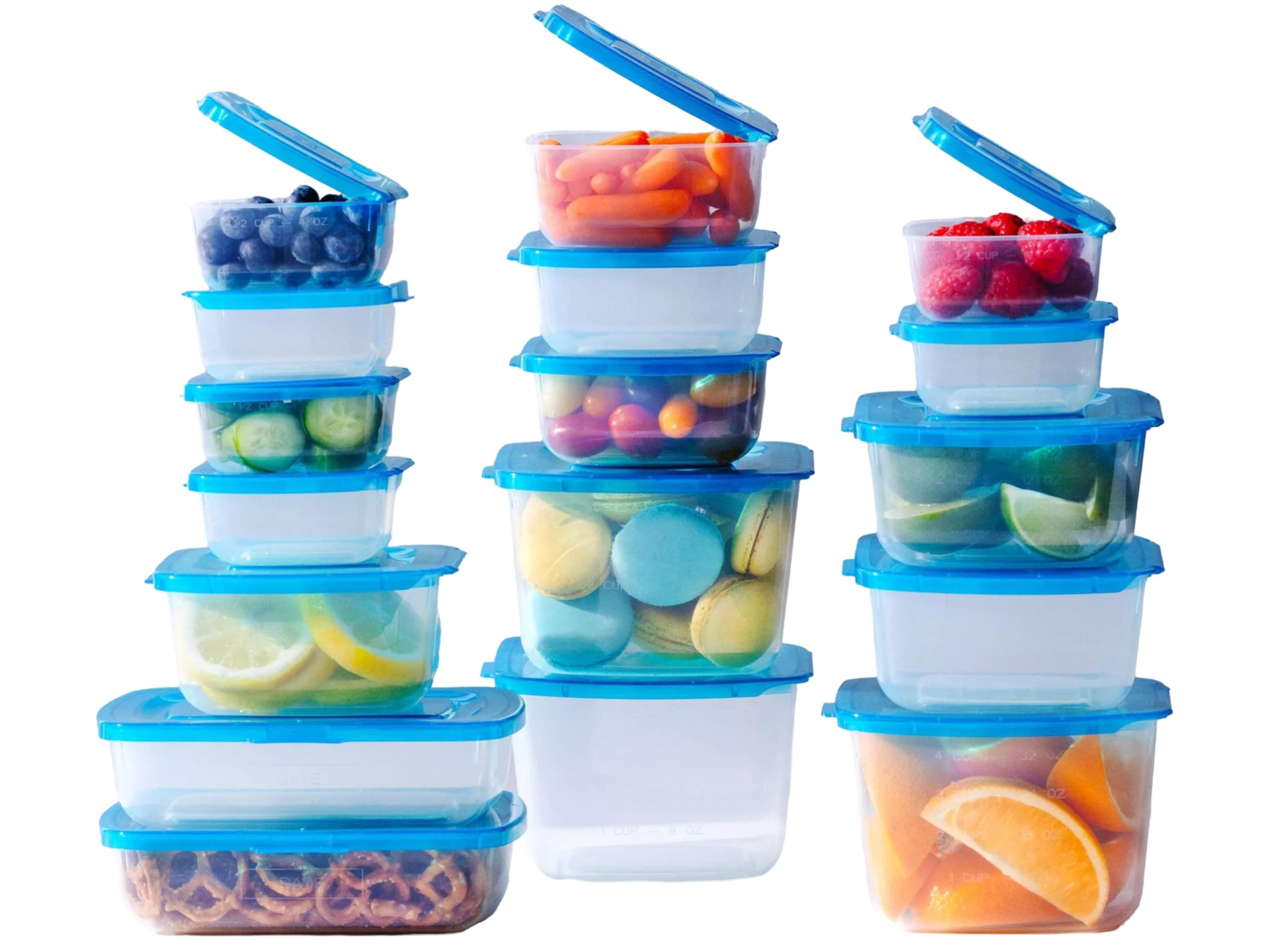 Premium Attached Food Storage Containers, Permanently Attached Plastic Lid, Never Lose & Space Saving Organization (17 Pack)