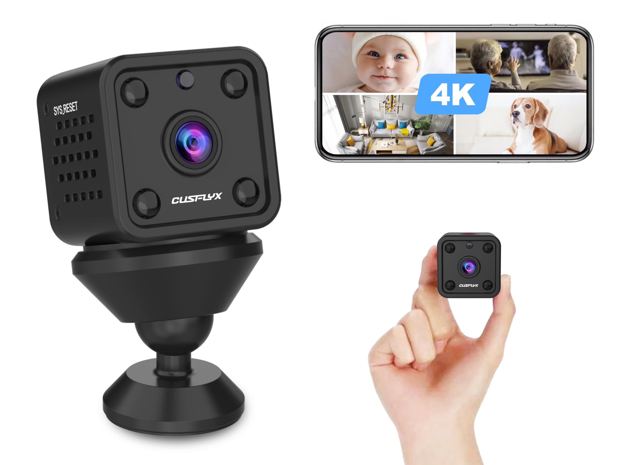 CUSFLYX 4K Mini WiFi Camera | Portable Tiny Security Camera | Motion Detection | Instant Alarm | IR Night Version | TF Card/Cloud Recording | for Baby Pet | Easy Install | Only 2.4GHz