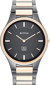 - EDGE Titan Ceramic Dress with Diamonds Quartz Analog Black Dial Two Toned Black & Brown Ceramic Strap Watch for Men - NT1696KC02