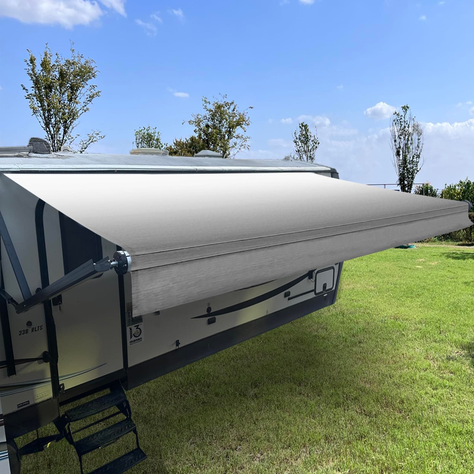 RV Awning Fabric Replacement,Camper Awning Replacement,16 oz Heavy Duty Waterproof Vinyl Universal RV Awning Replacement for All Brands Camper,Trailer, Motorhome Awnings,Grey Fade 9'2''