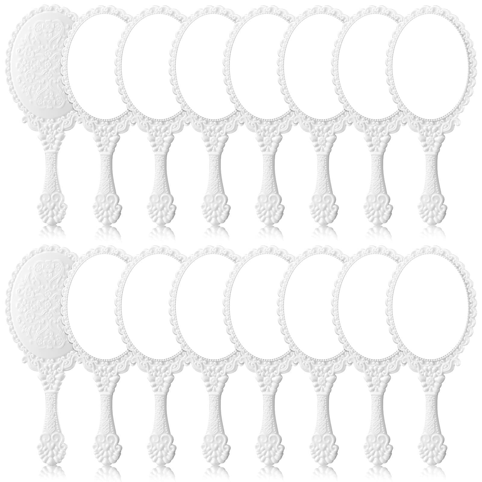 16 Pcs Vintage Handheld Mirror with Handle Small Cute 3.11" x 7.09"Embossed Princess Handheld Mirror for Women Gifts Princess Party Favors Travel Makeup Supplies(White)