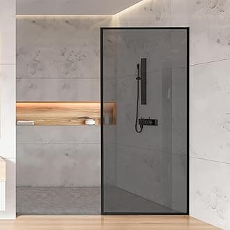 Fixed Full-Framed Bathroom Shower Glass Door, 34"*74" Single Shower Glass Screen Panel, 5/16"(8mm) Gray Tempered Glass Shower Door for Walk-in Shower, Matte Black