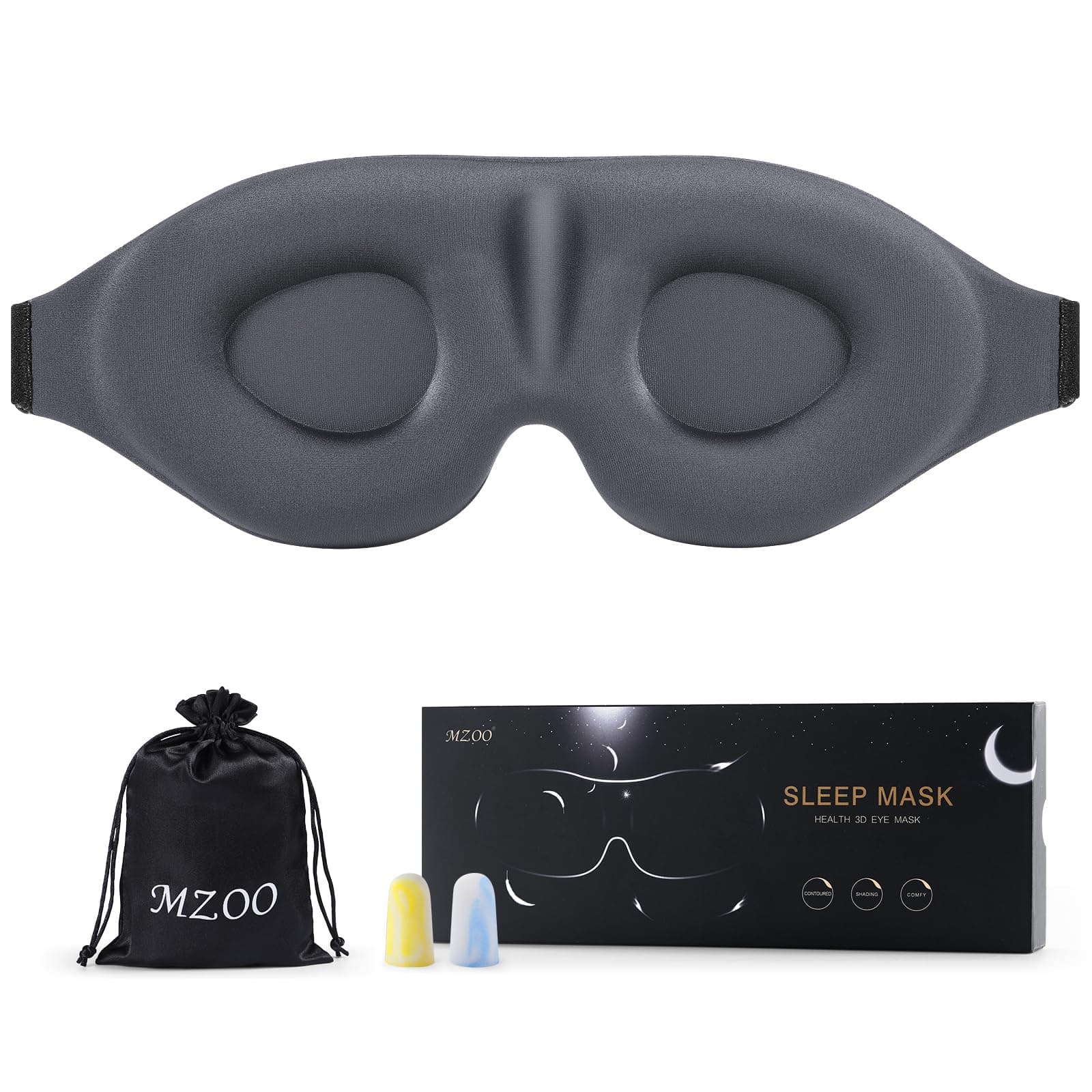 MZOO Luxury Sleep Eye Mask for Side Sleeper Men Women, Zero Eye Pressure 3D Sleeping Mask, Light Blocking Patented Design Night Blindfold, Soft Eye Shade Cover for Travel, Grey