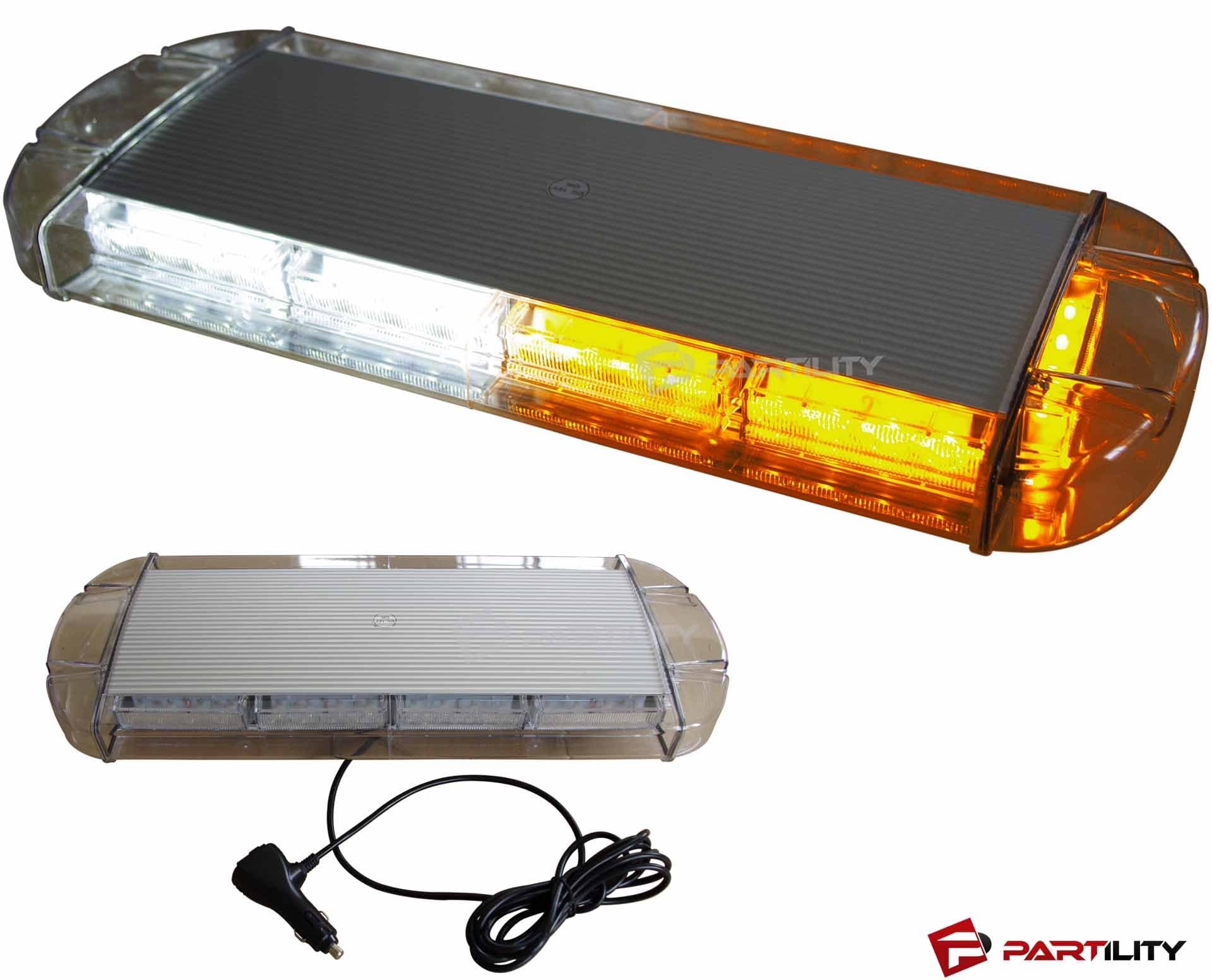 Partility 21" AMBER + WHITE Emergency Hazard Warning Security 44 LED Strobe Roof Top Magnetic Base Mount Traffic Advisor Light Bar