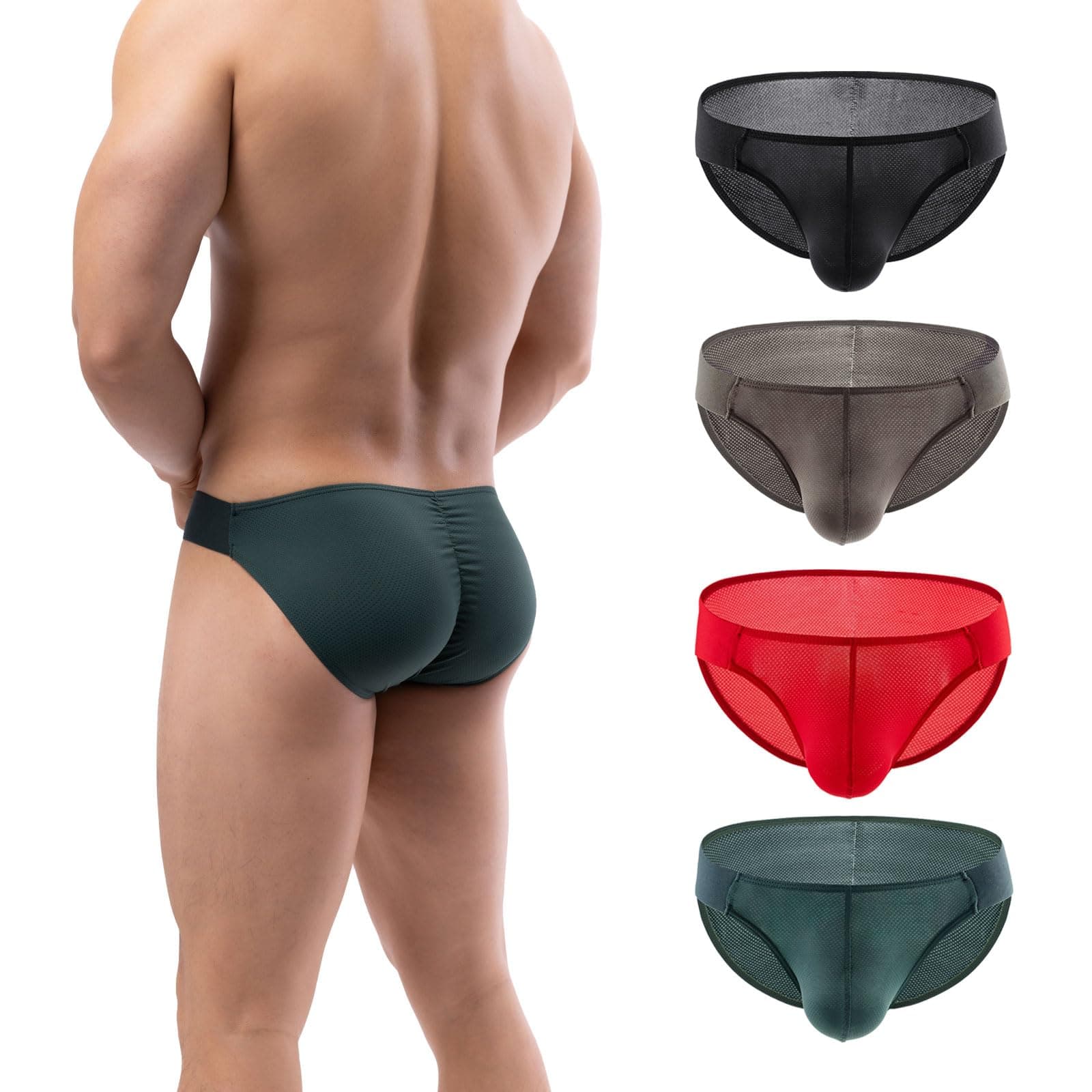 Summer Code Mens Bikini Briefs Soft Breathable Bulge Pouch Underwear Micro Mesh Panties Scrunch Butt Underpants