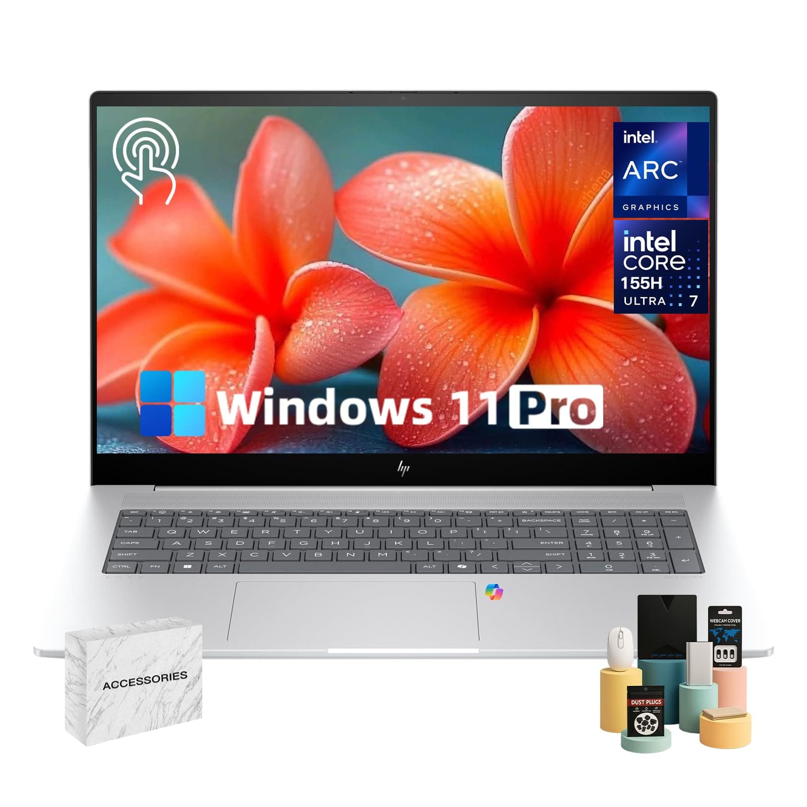 HP Envy 17.3" Touchscreen Laptop, Intel Core Ultra 7 155H CPU(10Core), 16:10 FHD Display, Wi-Fi 7, Backlit KB, Numeric Keypad, Win 11 Pro Computer for Business, Student(64GB DDR5 RAM | 1TB SSD)