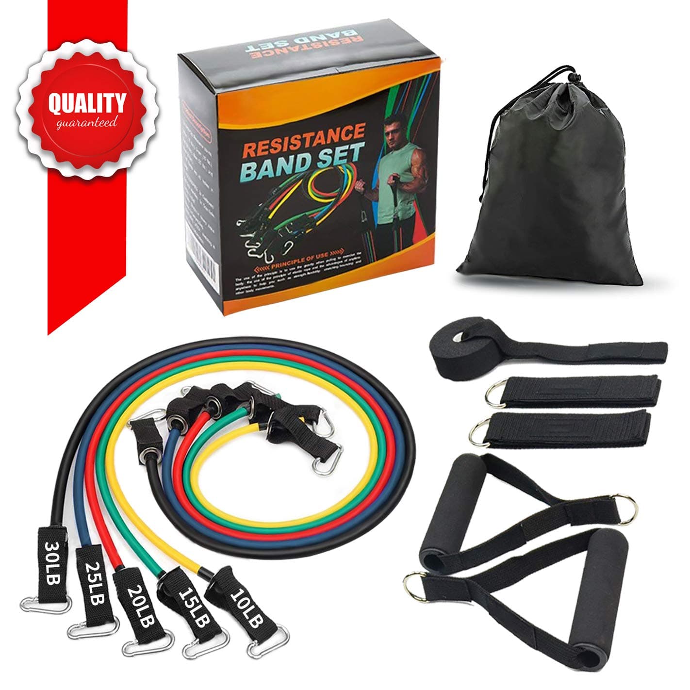 SMAID Premium Resistance Bands Set - Include 5 Stackable Exercise Bands with Waterproof Carrying Case, with Door Anchor Attachment, Legs Ankle Straps Resistance Training, Home Workouts