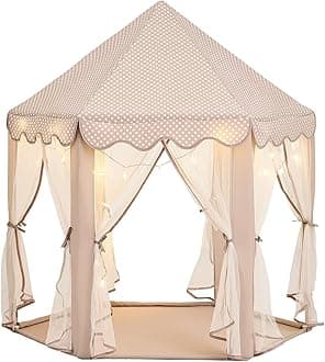 Wilwolfer Princess Castle Play Tent for Girls Large Kids Play Tents Hexagon Playhouse with Star Lights Toys for Children Indoor Games