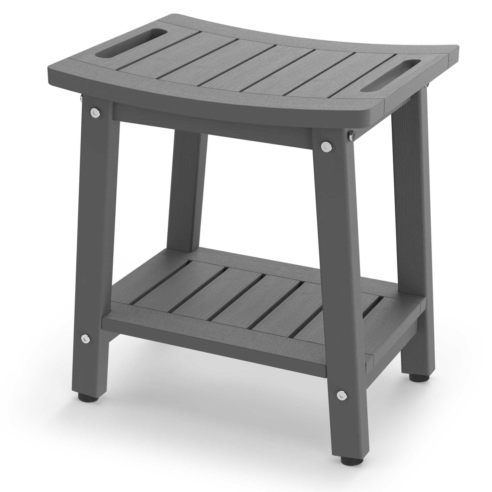 Shower Bench for Inside Shower - Grey HDPE Shower Stool Waterproof - Spa Bathroom Seat Chair with Handle, Storage Shelf, Adjustable Feet - Indoor/Outdoor, Weather Resistant