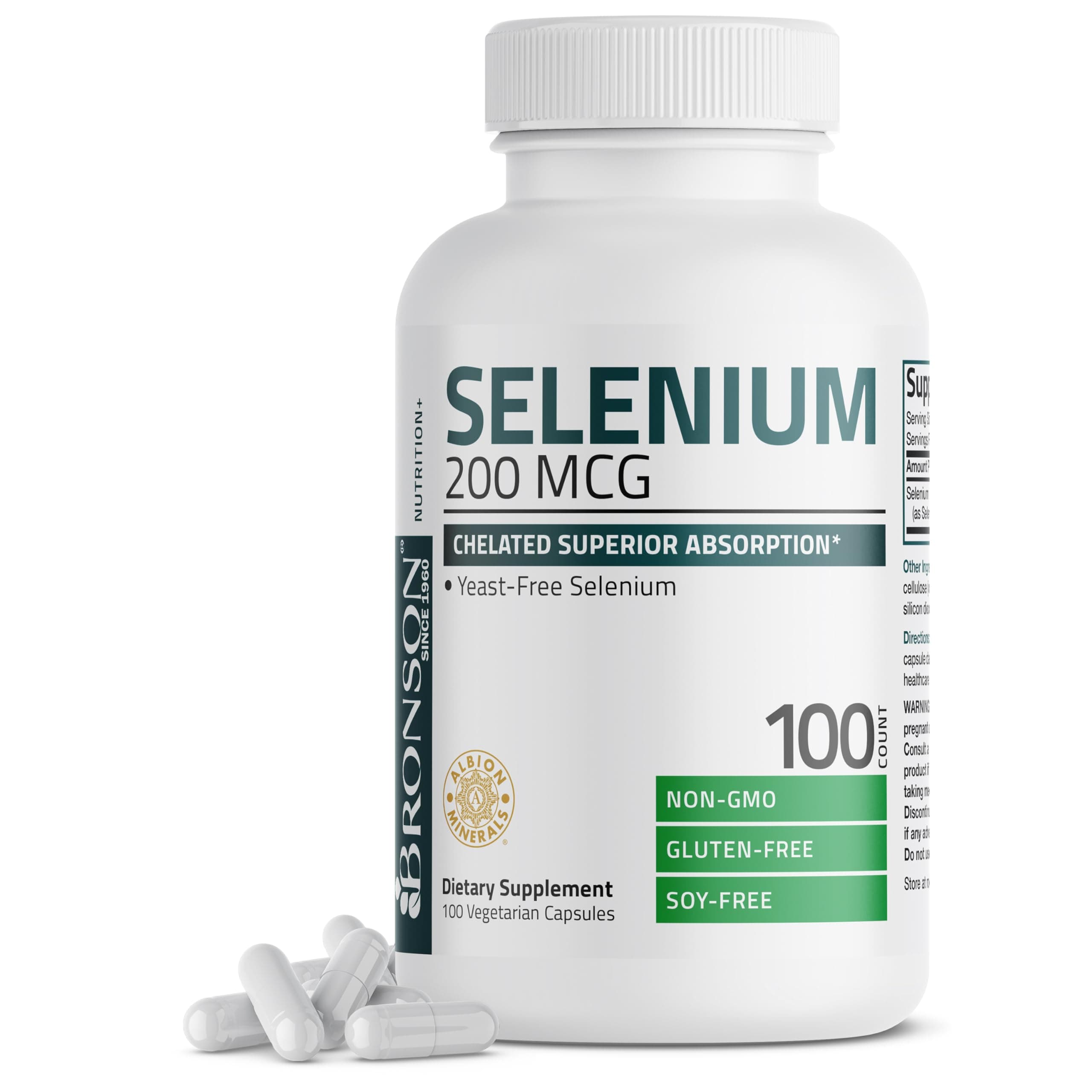 Selenium 200 mcg – Yeast Free Chelated Amino Acid Complex - Essential Trace Mineral with Superior Absorption, 100 Vegetarian Capsules