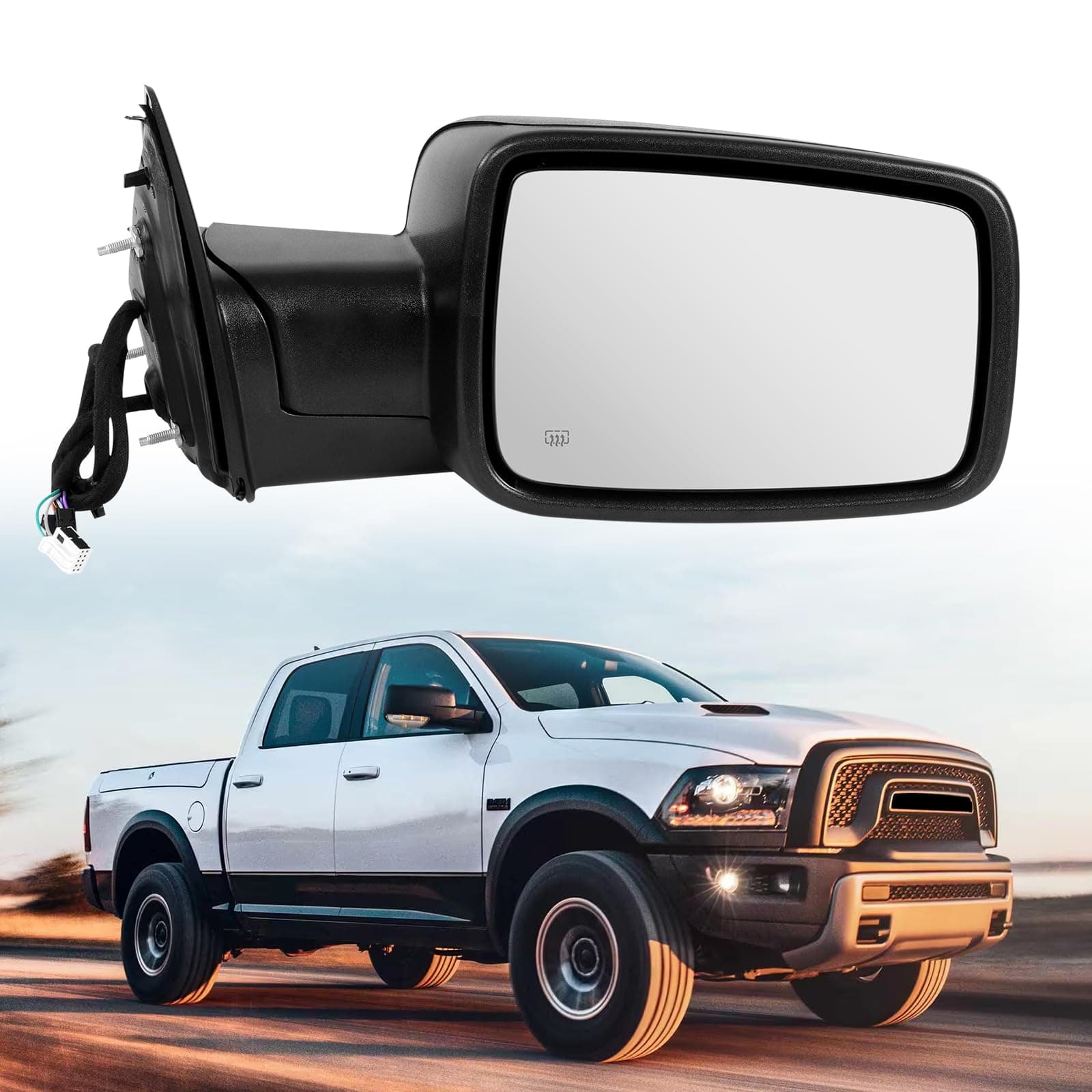 Passenger Side Mirror Compatible with 2013-2018 Dodge Ram 1500/2500 /3500, With Heated, Puddle Lamp, Temperature Sensor, Led Tuning Signal, Power Fold 11pins (Right Side)