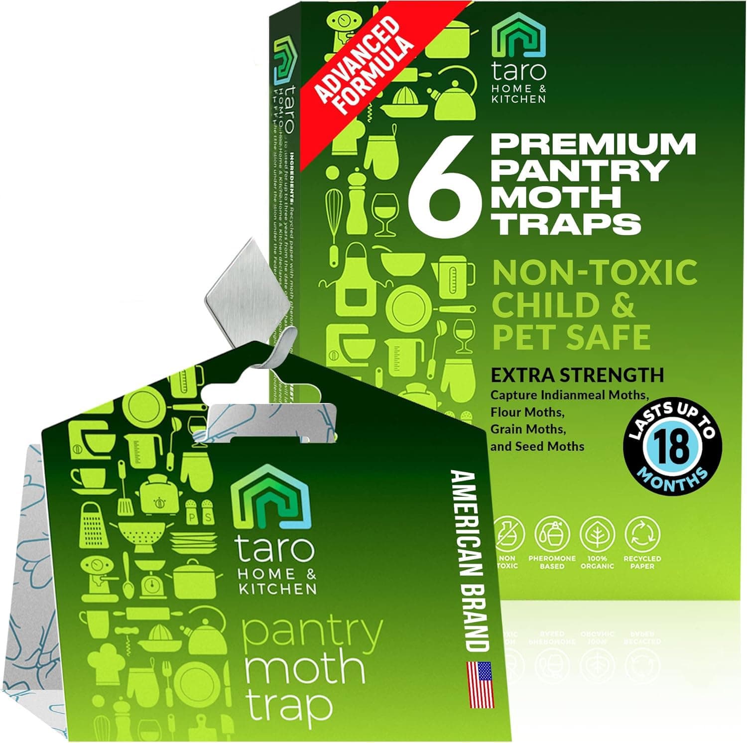 TARO 6-PACK Maximum Strength Pantry Moth Traps, Pantry Moth Killer, Moth Traps for House Pantry, Keep Moth Away with Taro Moth Killer Indoor, Pantry Moth Traps with Pheromones Prime, Pantry Moth Trap