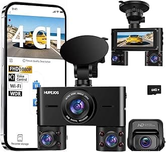 2K 4 Channel Dash Cam Front and Rear Inside, 360° View Car Camera, Dash Camera for Cars Built-in Wi-Fi, Dashcam with 64GB Card, Voice Control, WDR Night Vision, 24H Parking Mode, Mini Size, V7