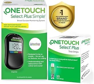 ONETOUCH OneTouch Select Plus Simple Glucometer for Simple,Accurate & Virtually Painfree Blood Sugar Testing (Free 10 Strips +Lancing Device+10 lancets) green