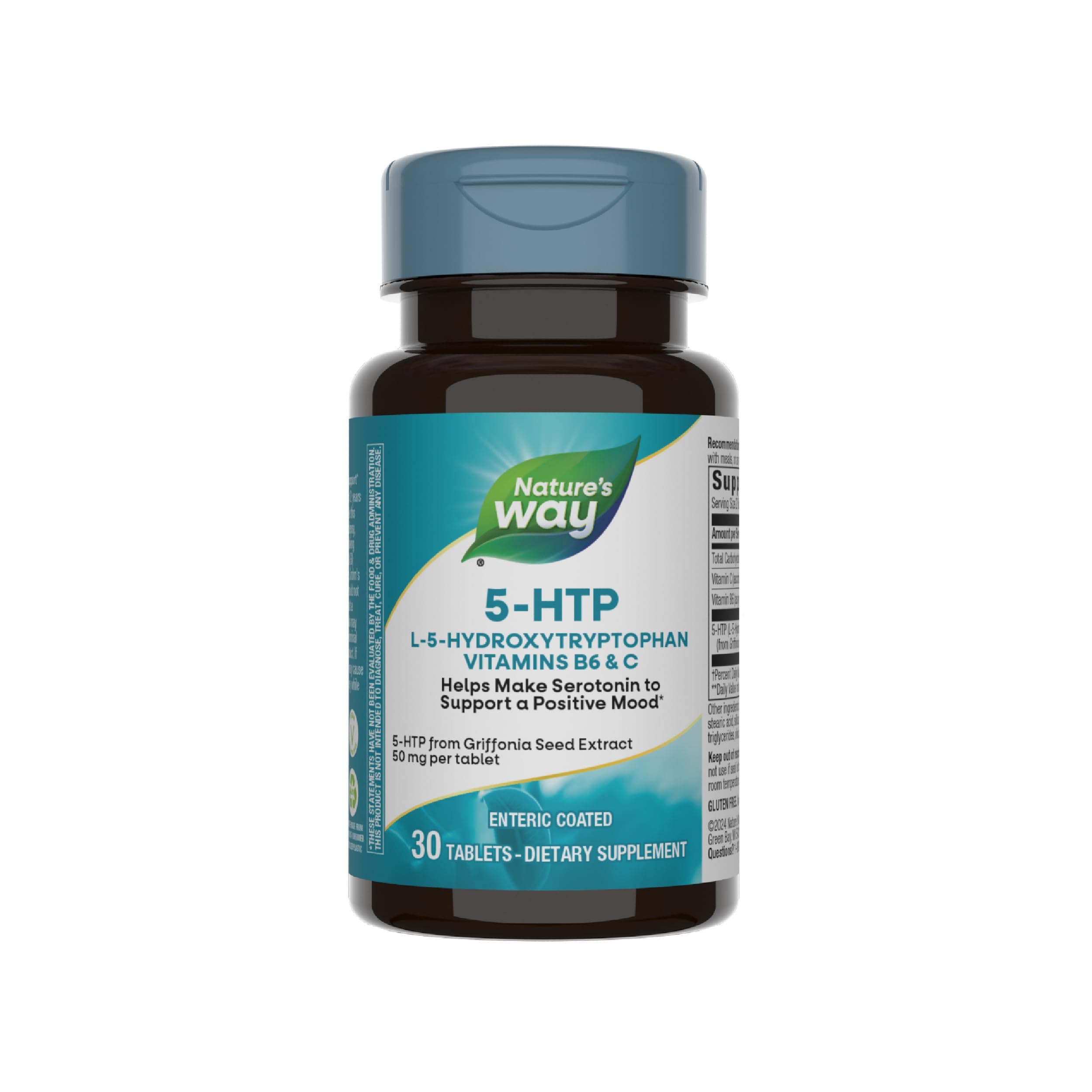 Nature's Way 5-HTP - Supports Positive Outlook* - 50 mg 5-HTP from Griffonia Bean Extract Per Tablet - Precursor to Serotonin* - Gluten Free - 30 Vegan Tablets