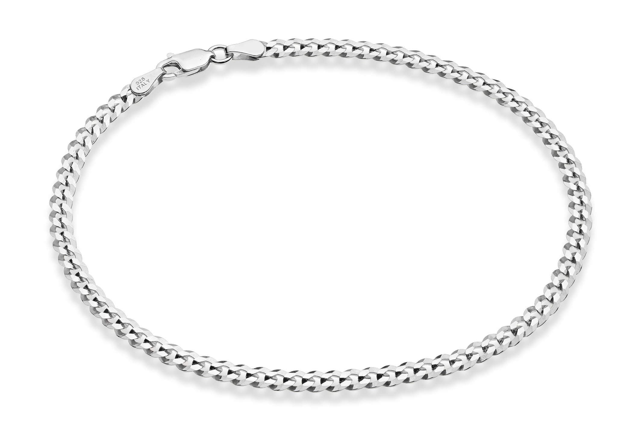Miabella Solid 925 Sterling Silver Italian 3.5mm Diamond Cut Cuban Link Curb Chain Anklet for Women, Made in Italy