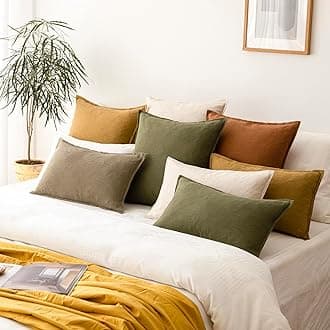 Foindtower Pack of 2, Decorative Linen Soild Throw Pillow Covers Soft Accent Cushion Case Boho Farmhouse Pillowcase for Chair Couch Sofa Bedroom Living Room Home Decor 18 x 18 Inch Honey Mustard