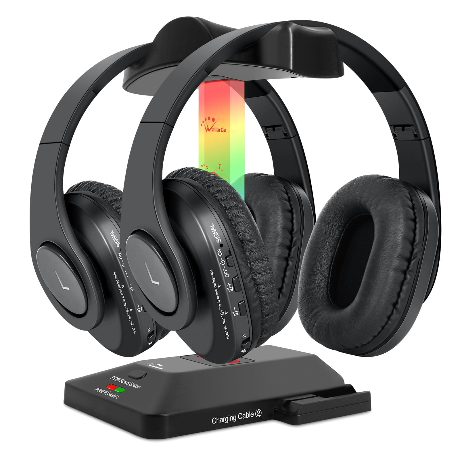 Dual Wireless Headphones for TV Watching with RF Transmitter, Bluetooth Over-On Ear TV Headphones Wireless for Seniors, No Lip-Sync Delay, Plug & Play. Set of Two