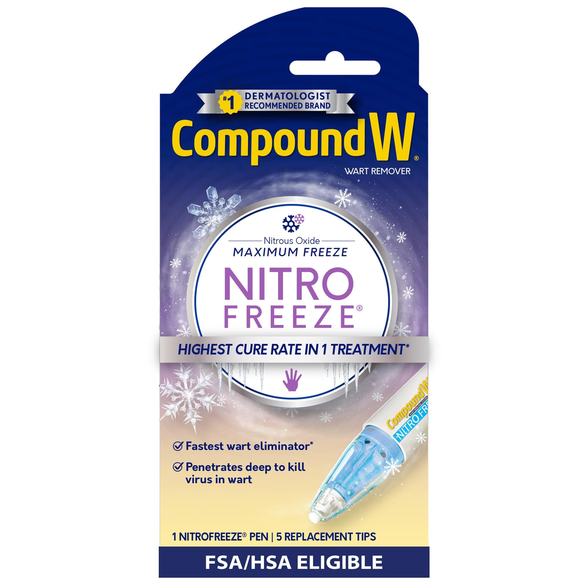 Compound W Nitro Freeze Wart Remover, Nitrous Oxide Wart Removal Pen with 5 Replacement Tips