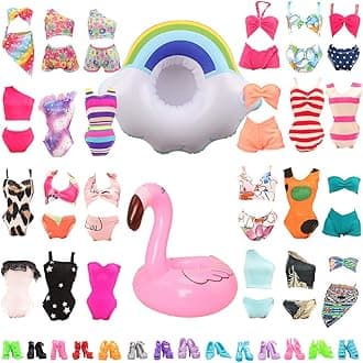 Miunana 12 Doll Clothes and Accessories Includ 5 Swimsuits Shoes 2 Swimming Ring Float Summer Clothes for 11.5 Inch Girl Doll