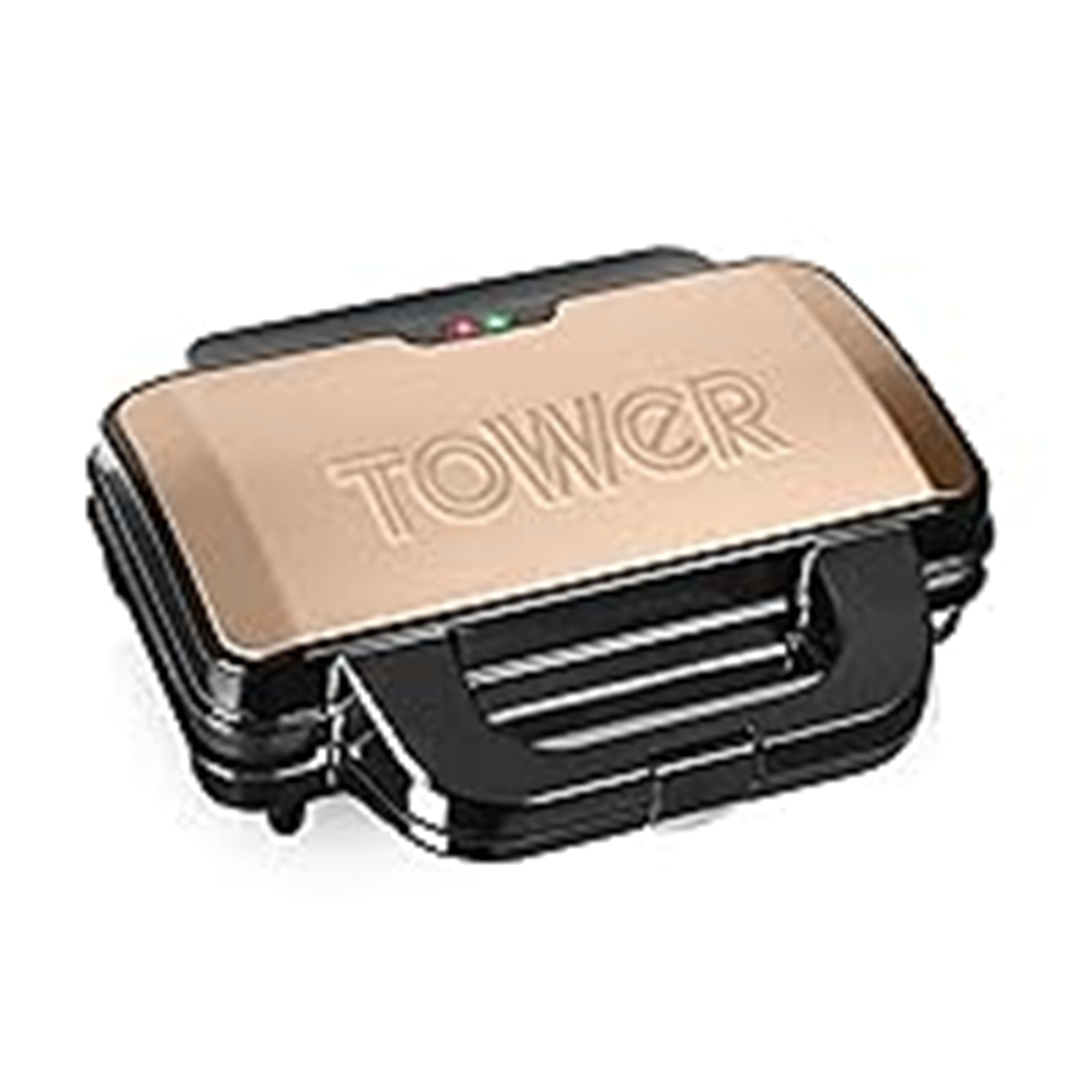 Tower Deep Fill Sandwich Maker with Extra Deep and Easy to Clean Non-Stick Plates, Automatic Temperature Control, 900W, Rose Gold and Black, T27013RG
