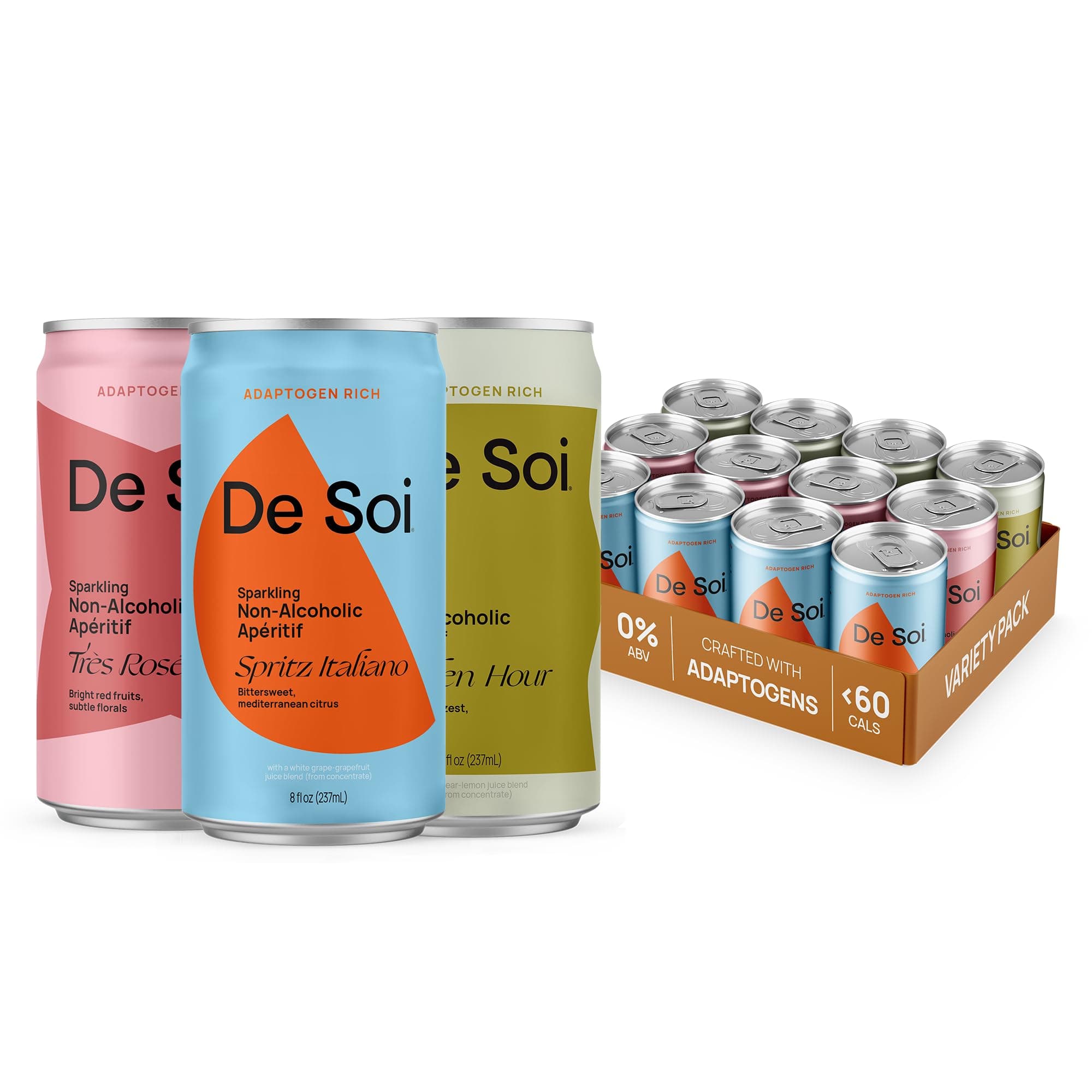 De Soi Variety Pack Mocktails NA Drinks 8 fl oz (12-pack) - Adaptogen Drink, ...