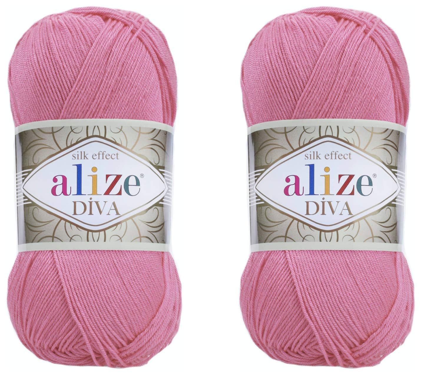 Alize Diva Yarn Hand Knitting Yarn 100% Microfiber Acrylic Yarn Alize Diva Silk Effect Thread Crochet Art Lace Craft Lot of 2 skeins 200gr 767 yds (178-Dark Pink)