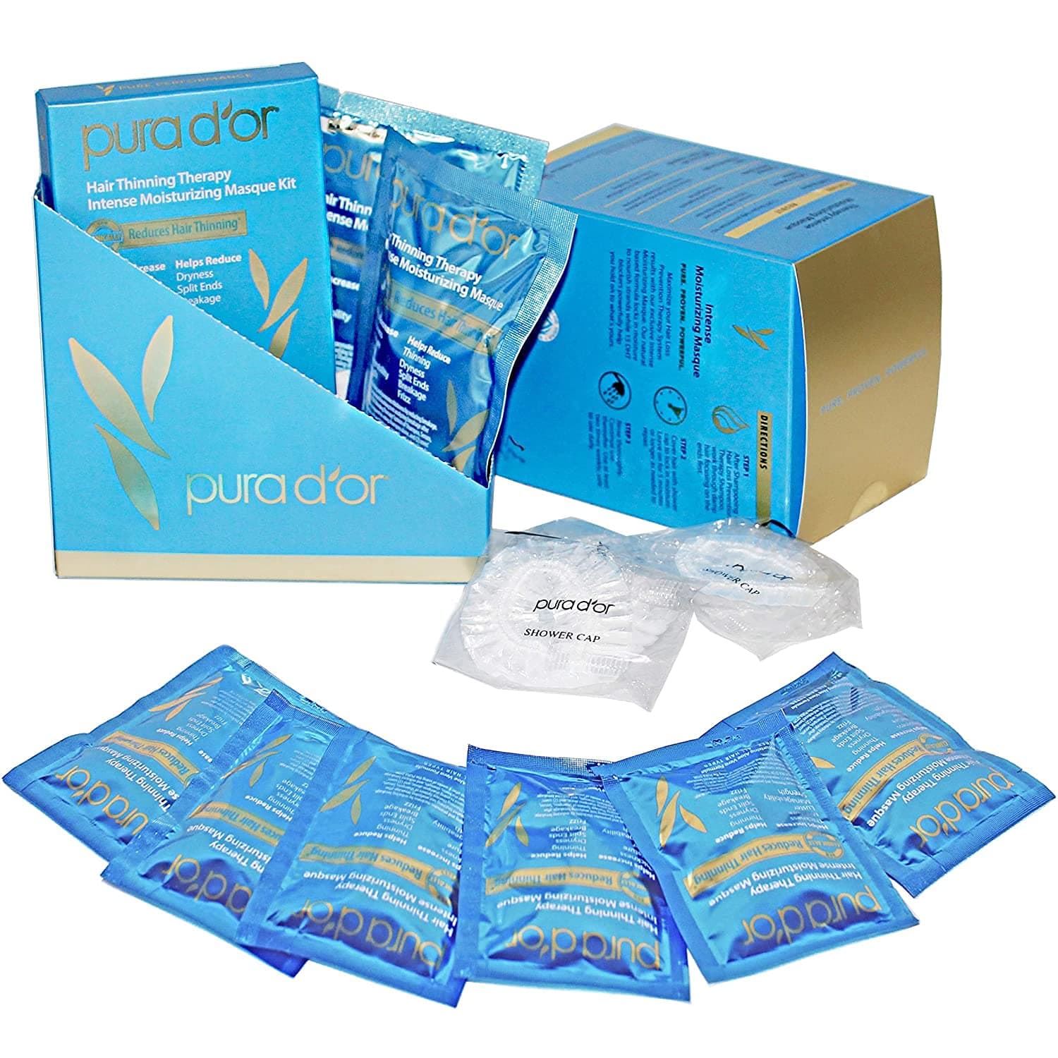 PURA D'OR Hair Thinning Therapy Intense Moisturizing Masque (8-Pack) Deeply Hydrating Treatment Mask, Infused with Natural Ingredients, For All Hair Types, Men & Women (Packaging may vary)