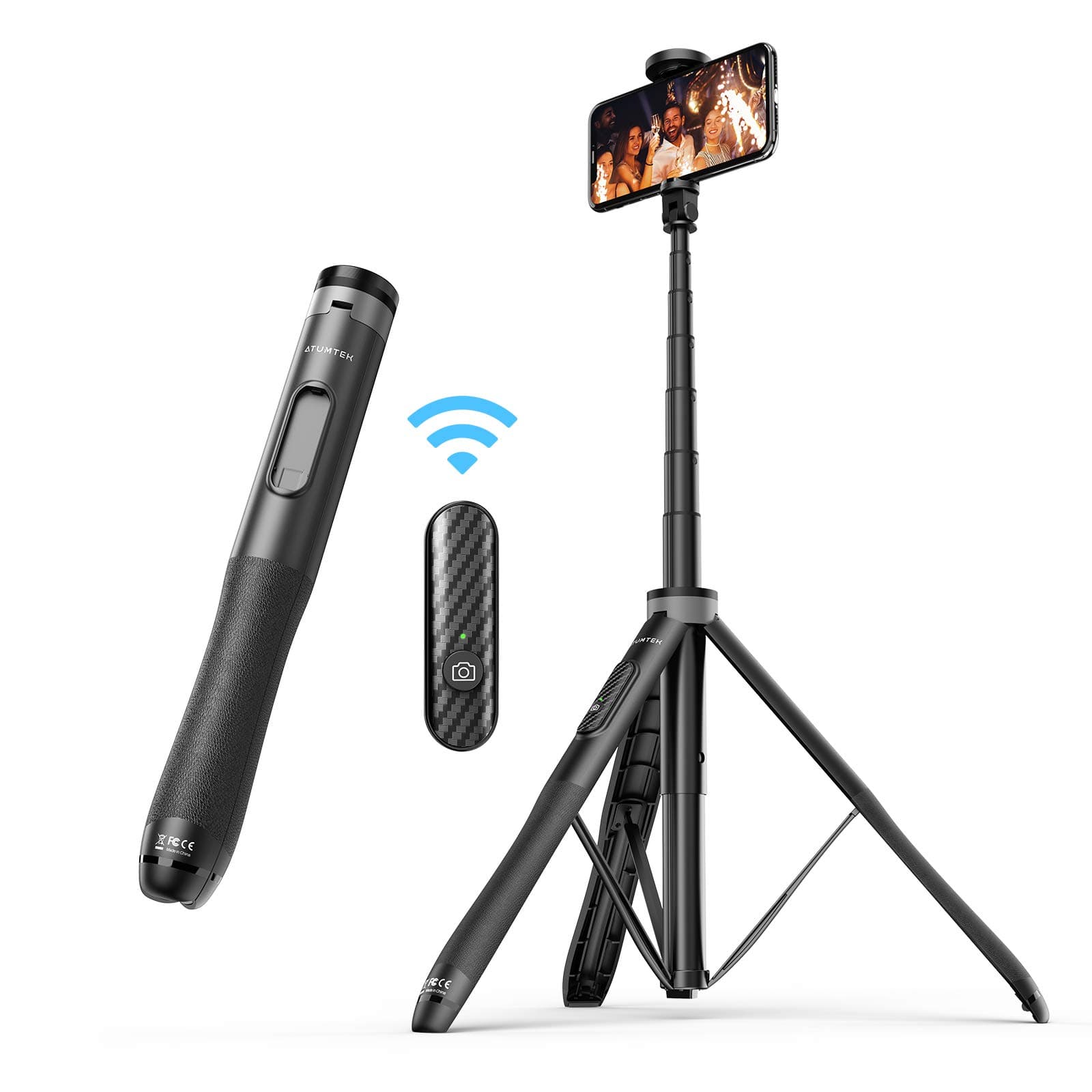 1.3m Selfie Stick Tripod, All in One Extendable Phone Tripod Stand with Bluetooth Remote 360° Rotation for iPhone and Android Phone Selfies, Video Recording, Vlogging, Live Streaming Black