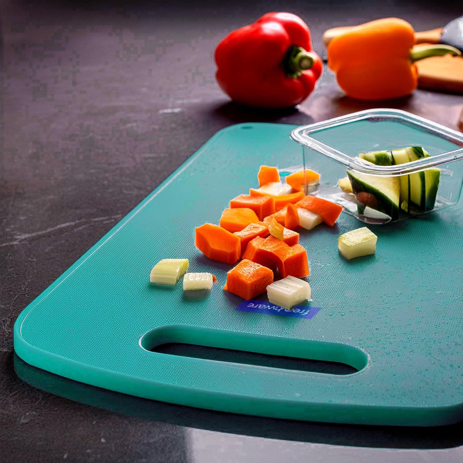 Frenchware Plastic Cutting-Chopping Board with Handle (Blue, Large) for Vegetable, Fruits, Cheese, Premium-Grade Plastic, 100% Food Safe, BPA-Free, Dishwasher Safe, Microwave Safe, Anti Bacterial