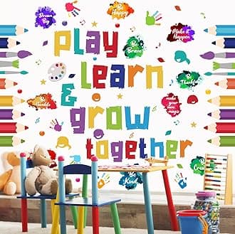 Leinuosen Kids Wall Decals Classroom Colorful Inspirational Decals Daycare Playroom Wall Decor Motivational Positive Saying Sticker(Play, Learn)
