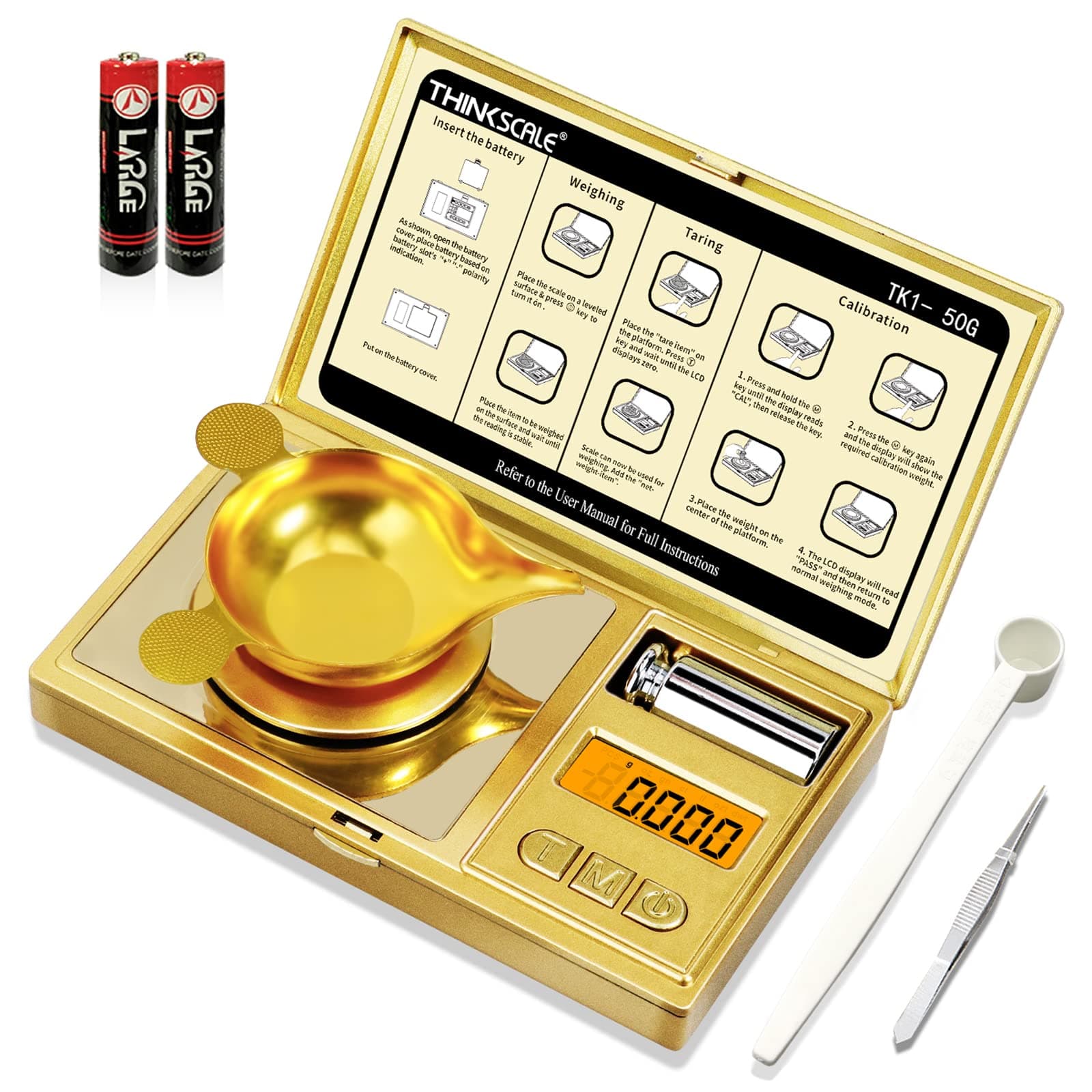 High Precision Milligram Scale, 50G/0.001G Digital Pocket Mg Scale For Powder, Jewelry, Medicine, Gem, Reloading, Mini Gold Gram 6 Units, Tare, Cal Weight, Tweezer And Tray