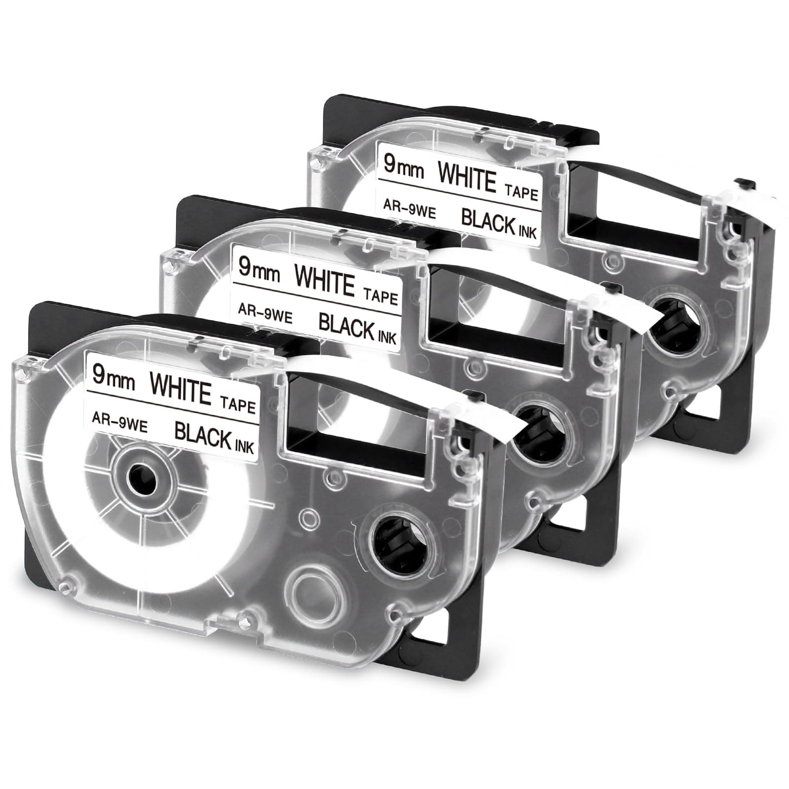 XR-9WE Label Maker Tape Replace for Casio Label It Tape 9mm 3/8'' XR9WE XR-9WE2S Black on White Tape Cassettes for EZ Label Printer KL-750 KL-60 KL-100 KL-120 KL-430 KL-780 KL-7200, 3-Pack