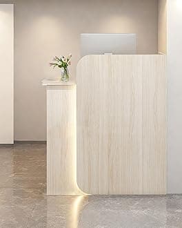 Reception Desk Office Checkout Counter, Modern Front Desk Reception Counter Desk with Lockable Drawer Simple Retail Counter for Retail, Lobby, Beauty Salon Clothing Store(Woodgrain,55" Lx18 Wx39 H)