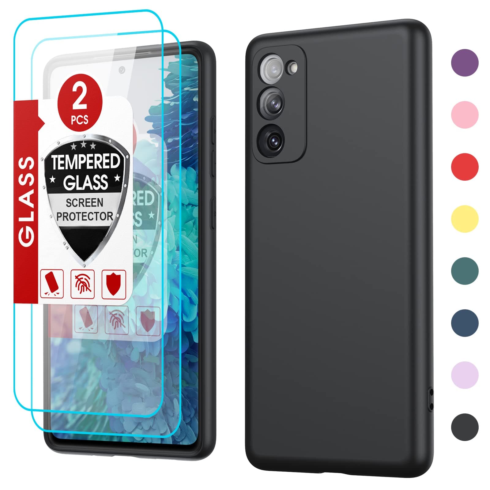 LeYi for Samsung Galaxy S20 FE 5G Case: S20FE Case with [2 Pack] Tempered Glass, Liquid Silicone Soft Microfiber Liner, Black