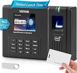 VEVOR Time Clock, Employee Attendance Machine with Fingerprint, RFID and PIN Punching in One, Standalone Biometric Clock in Machine for Employees Small Business with 5 RFID Cards & No Monthly Fees
