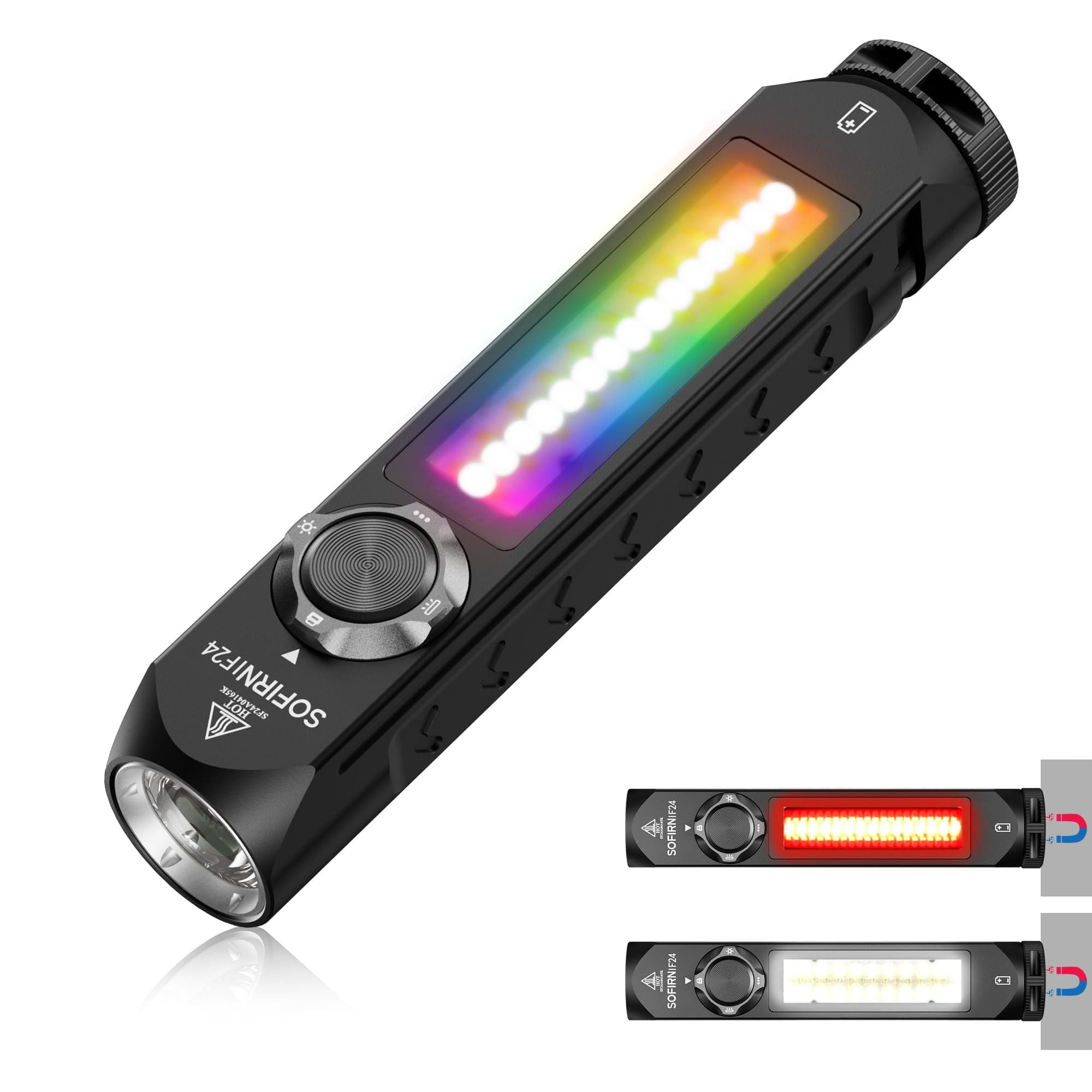 Rechargeable Torch LED Super Bright - Sofirn IF24 Powerful Pocket Torch 2000 Lumens, EDC Waterproof Multicolor Flashlight with Side RGB Cob Lights Magnetic Flashlight for Outdoors Emergency Work