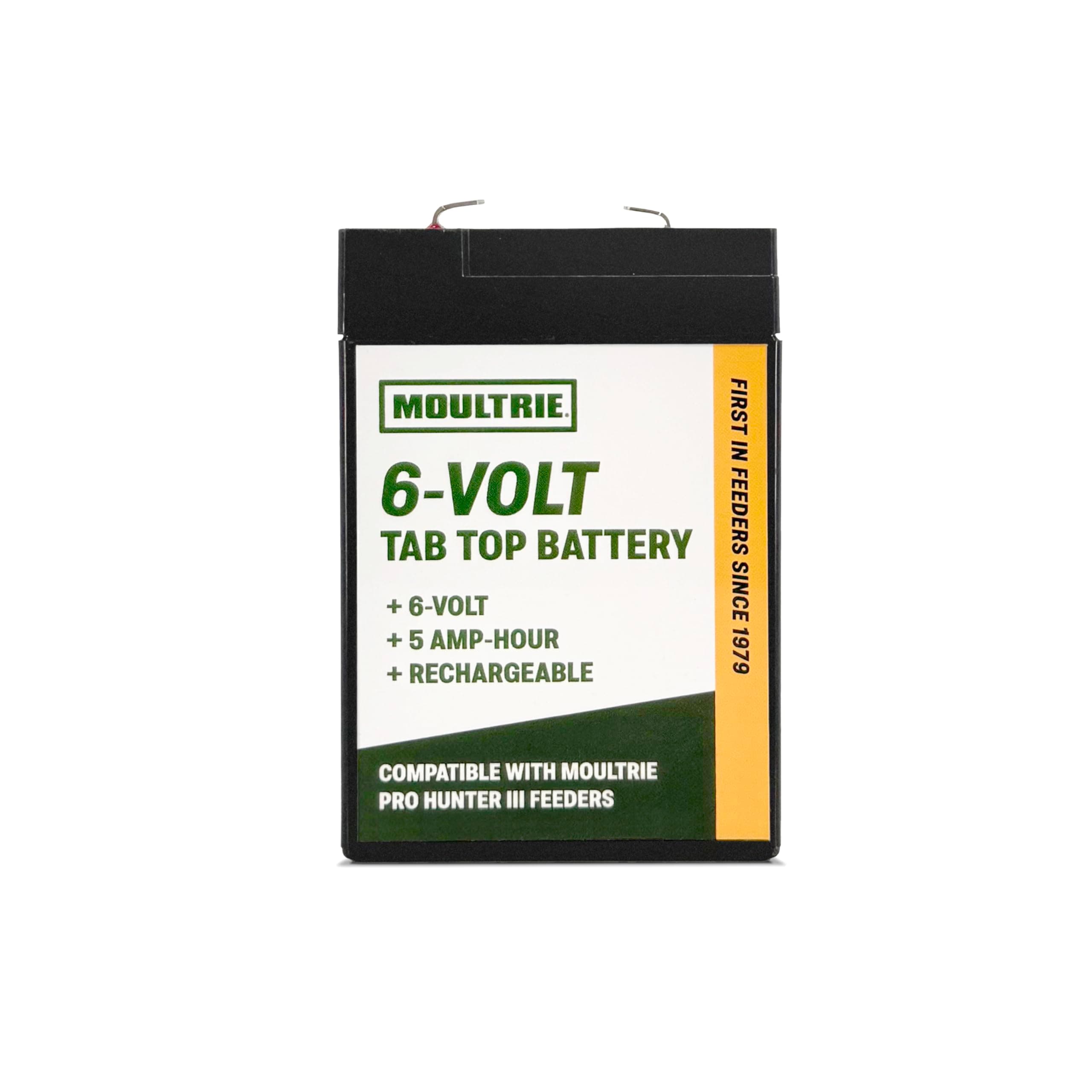 6 Volt Tab Top Battery - Designed for Moultrie Pro Hunter 3 Series Feeders - 5 Amp Hour - Rechargeable