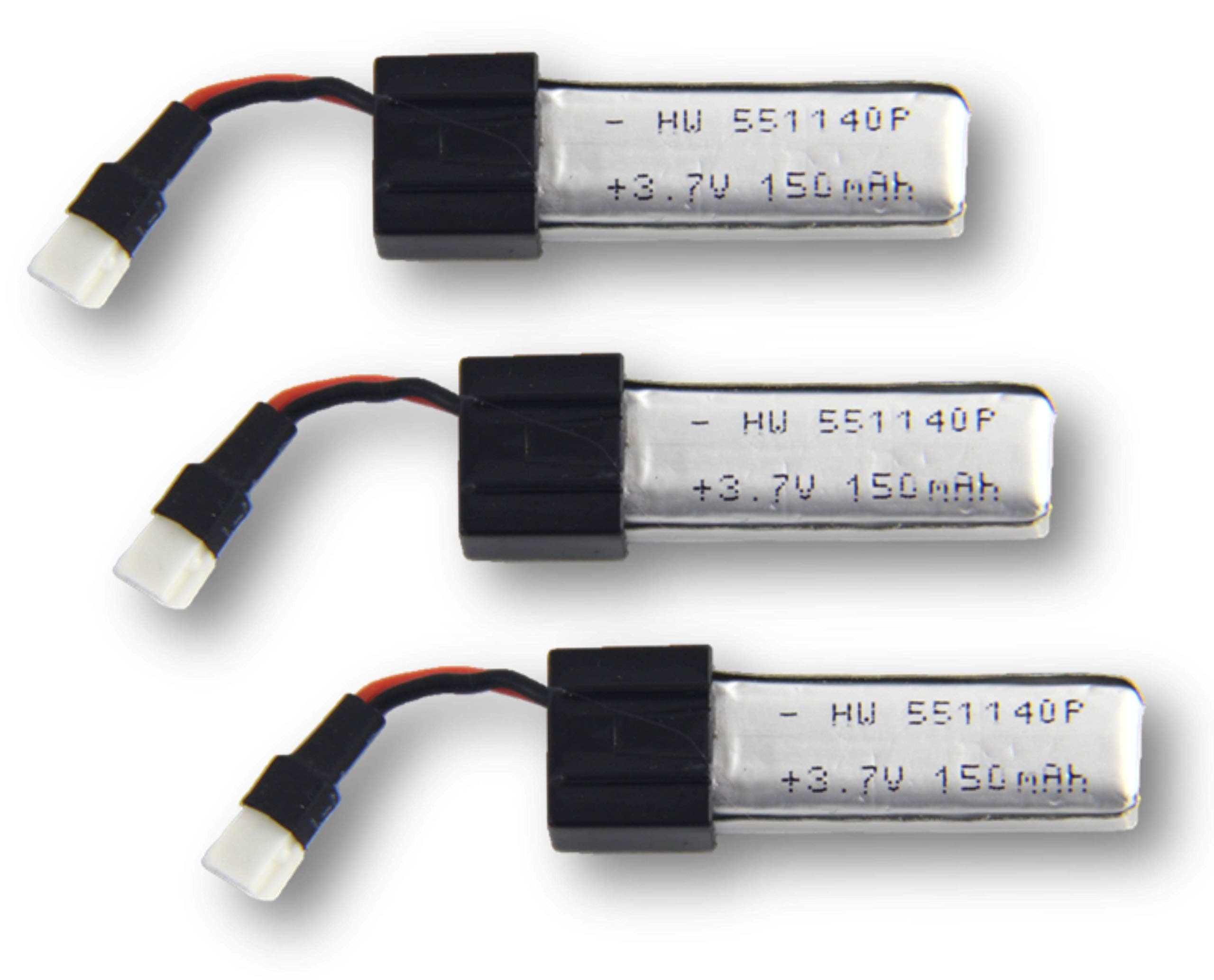 3.7V 150mAh LiPo Battery 3-Pack | 2-Pin Micro Plug 551140 Li-Polymer Rechargeable Battery Replacement for Many RC Hobby Toys and Other Applications
