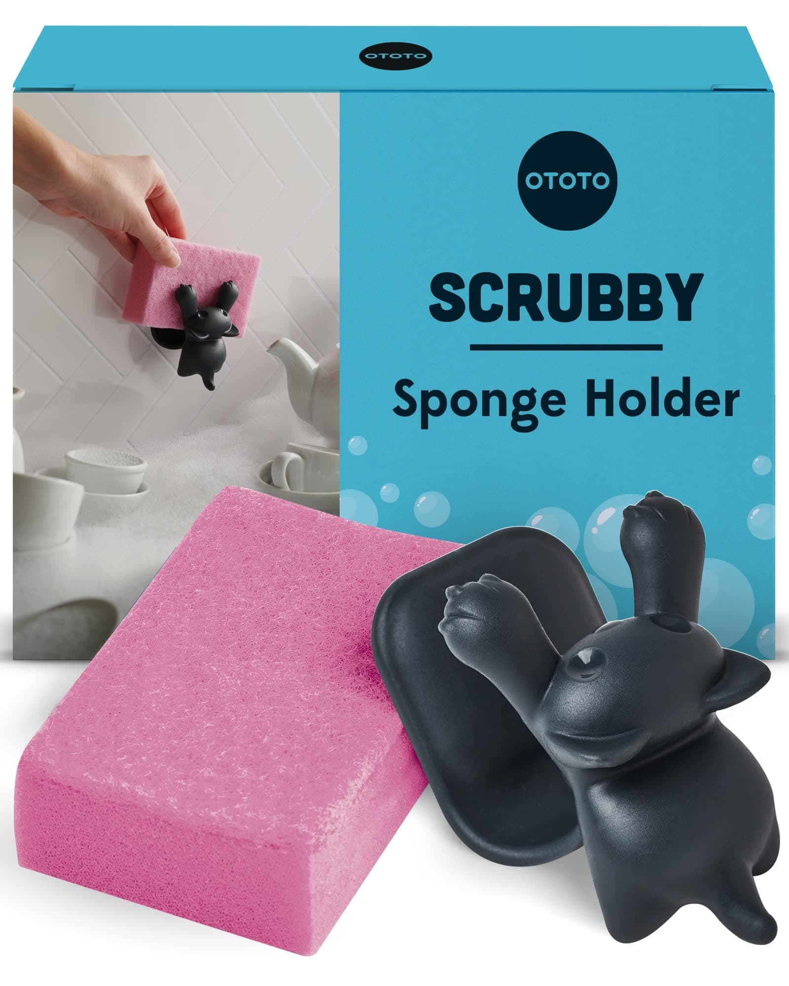 Scrubby Sponge Holder for Kitchen Sink - Gray Cat Kitchen Sponge Holder - Dishwasher Safe Dish Sponge Organizer- Rust-Free - 3.9x3.1x3.9 inches