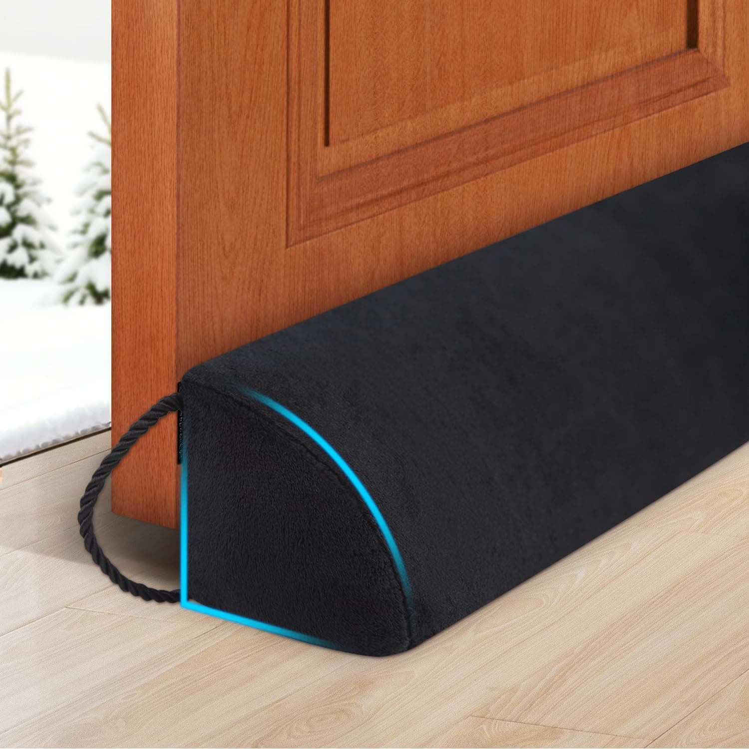 HomeProtect Door Draft Stopper 36 Inch Triangle Under Door Cold Air Stoppers Black Wind/Breeze Noise Blocker Door Sweeps, Improved Triangle Design More Fits (Black, ONE Size)