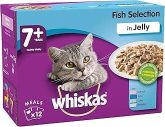 Whiskas 7+ - Wet Cat Food for Senior Cats - Fish Selection in Jelly - 48 x 100 g